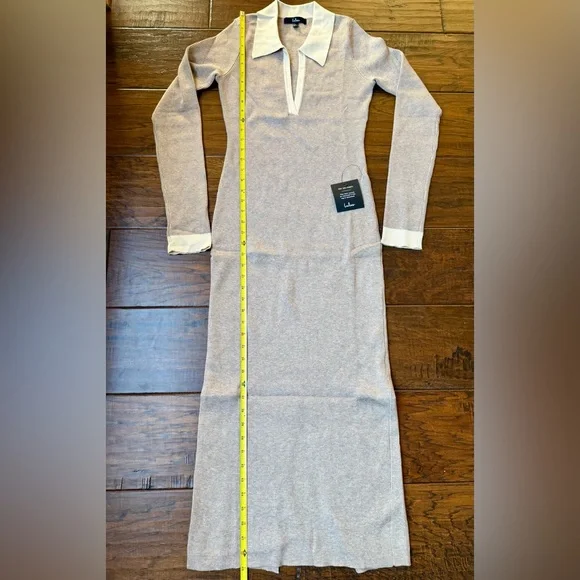 Lulus Taupe Block Midi Sweater Dress Ribbed Knit Collared Midi size L - Picture 8 of 12